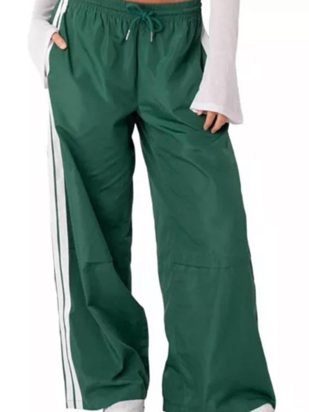 EDIKTED Wide Leg Track Pants in Green with Side Stripes - Worn 2 times